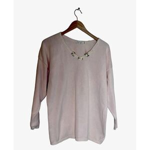 Vintage‎ Pastille Women Beige Pink With Flowers Sweater L/XL